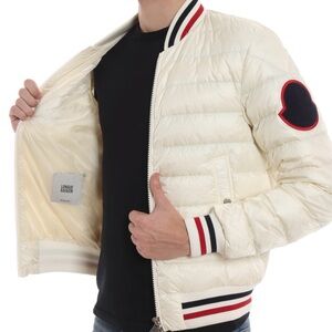 Moncler mens deltor jacket quilted white down bomber varsity style sz6 EUC